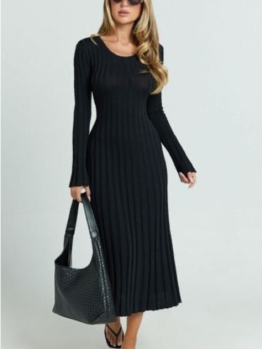 Showpo | “Blaire” Midi Black Ribbed Long Sleeve Dress